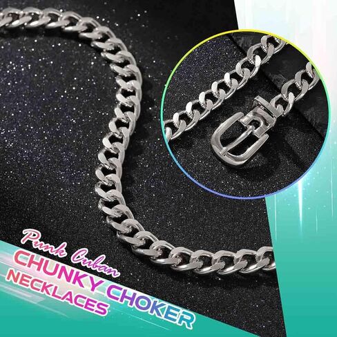 CLOACE Gold Belt Buckle Choker Necklace Punk Cuban Chunky Choker Necklaces Thick Chain Long Necklace for Women in Saudi Arabia