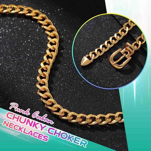 CLOACE Gold Belt Buckle Choker Necklace Punk Cuban Chunky Choker Necklaces Thick Chain Long Necklace for Women in Saudi Arabia