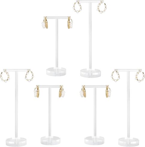 GemeShou 6pcs acrylic earring display T stand for selling, mini clear hangers for jewelry earrings, Earrings Display holder for woman, transparent jewelry photo props for online【Round base-6pcs】 in Saudi Arabia