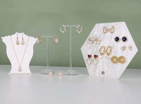 GemeShou 6pcs acrylic earring display T stand for selling, mini clear hangers for jewelry earrings, Earrings Display holder for woman, transparent jewelry photo props for online【Round base-6pcs】 in Saudi Arabia