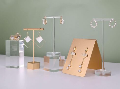 GemeShou 6pcs acrylic earring display T stand for selling, mini clear hangers for jewelry earrings, Earrings Display holder for woman, transparent jewelry photo props for online【Round base-6pcs】 in Saudi Arabia
