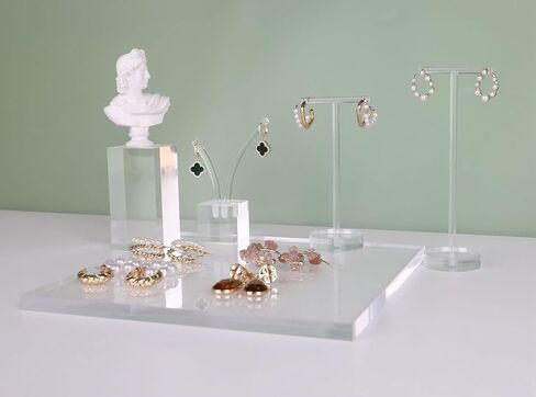 GemeShou 6pcs acrylic earring display T stand for selling, mini clear hangers for jewelry earrings, Earrings Display holder for woman, transparent jewelry photo props for online【Round base-6pcs】 in Saudi Arabia