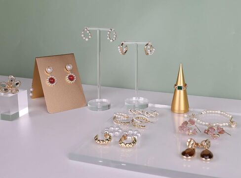 GemeShou 6pcs acrylic earring display T stand for selling, mini clear hangers for jewelry earrings, Earrings Display holder for woman, transparent jewelry photo props for online【Round base-6pcs】 in Saudi Arabia