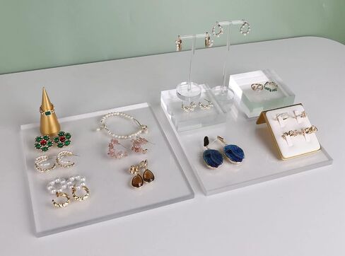 GemeShou 6pcs acrylic earring display T stand for selling, mini clear hangers for jewelry earrings, Earrings Display holder for woman, transparent jewelry photo props for online【Round base-6pcs】 in Saudi Arabia