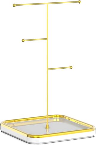 Gold Necklace Holder with Ceramic Base, 1.3ft Height Tall Necklace Hanger Tower Organizer, Aesthetic Jewelry Stand for Necklace, Earring, Bracelets, Rings Display (White) in Saudi Arabia
