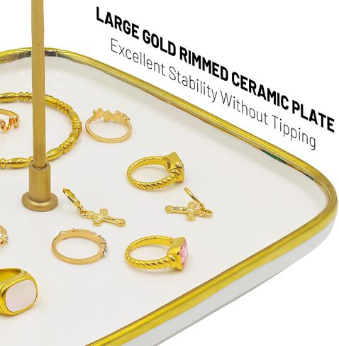 Gold Necklace Holder with Ceramic Base, 1.3ft Height Tall Necklace Hanger Tower Organizer, Aesthetic Jewelry Stand for Necklace, Earring, Bracelets, Rings Display (White) in Saudi Arabia