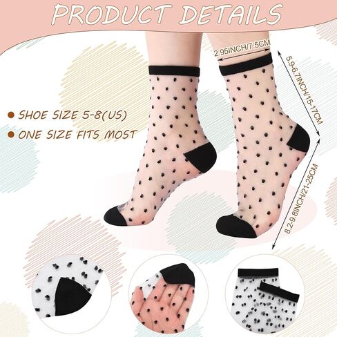 Jspupifip 10 Pairs Sheer Socks Striped Plaid Mesh Dot Bow See Through Transparent Socks for Women Girls in Kuwait
