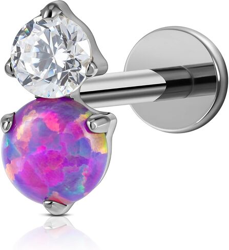 FINE4U 1PC Piercing Jewelry Stud 16G 6mm 8mm - ASTM F136 Titanium Flat back Stud for Conch Tragus Helix Flat in Saudi Arabia