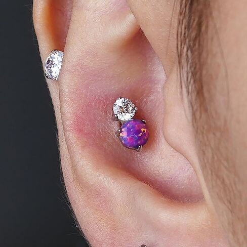 FINE4U 1PC Piercing Jewelry Stud 16G 6mm 8mm - ASTM F136 Titanium Flat back Stud for Conch Tragus Helix Flat in Saudi Arabia