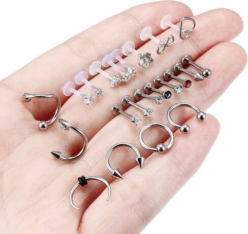16G Threadless Medusa Piercing Jewelry Push in Lip Rings Surgical Steel Labret Studs Flatback Tragus Helix Conch Cartilage Earrings for Women Men in Saudi Arabia