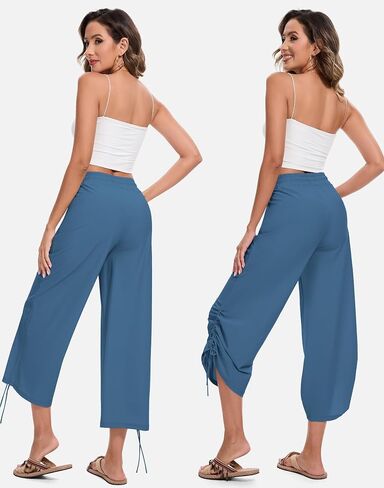 Women's 25" Wide Leg Beach Pants High Waisted Swim Capris Baggy Summer Travel Pant Quick Dry Flowy Cropped Bottoms in Saudi Arabia