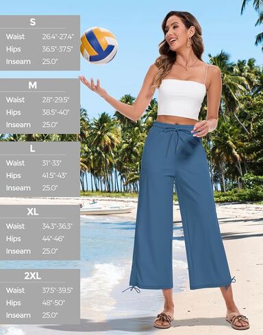 Women's 25" Wide Leg Beach Pants High Waisted Swim Capris Baggy Summer Travel Pant Quick Dry Flowy Cropped Bottoms in Saudi Arabia