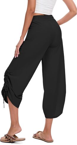 Women's 25" Wide Leg Beach Pants High Waisted Swim Capris Baggy Summer Travel Pant Quick Dry Flowy Cropped Bottoms in Saudi Arabia