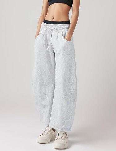 Wyeysyt Women's Barrel Leg Sweatpants Elastic Waistband Drawstring Wide Leg Pants Baggy Cotton Palazzo Pants with Pockets in Saudi Arabia