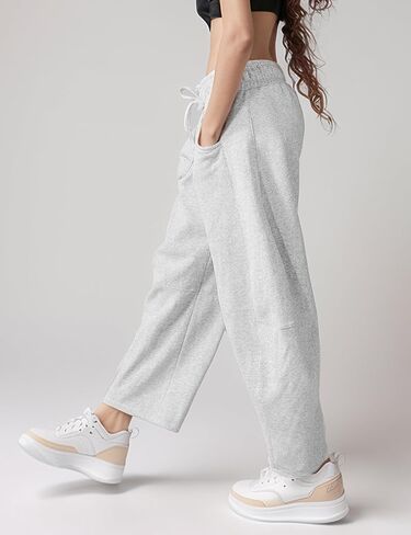 Wyeysyt Women's Barrel Leg Sweatpants Elastic Waistband Drawstring Wide Leg Pants Baggy Cotton Palazzo Pants with Pockets in Saudi Arabia