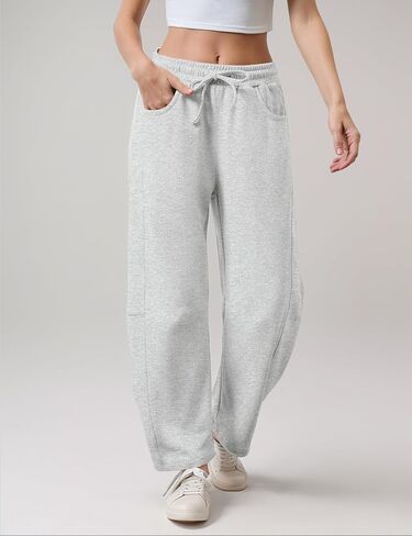 Wyeysyt Women's Barrel Leg Sweatpants Elastic Waistband Drawstring Wide Leg Pants Baggy Cotton Palazzo Pants with Pockets in Saudi Arabia