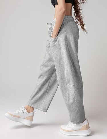 Wyeysyt Women's Barrel Leg Sweatpants Elastic Waistband Drawstring Wide Leg Pants Baggy Cotton Palazzo Pants with Pockets in Kuwait