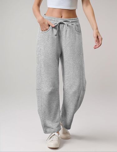 Wyeysyt Women's Barrel Leg Sweatpants Elastic Waistband Drawstring Wide Leg Pants Baggy Cotton Palazzo Pants with Pockets in Kuwait