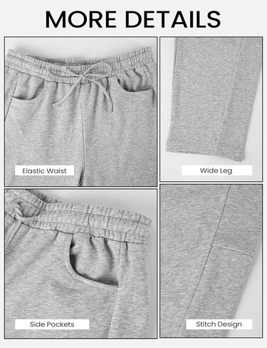 Wyeysyt Women's Barrel Leg Sweatpants Elastic Waistband Drawstring Wide Leg Pants Baggy Cotton Palazzo Pants with Pockets in Kuwait