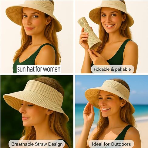Sun Hats Beach Summer for Women: Womens Straw Ponytail for Travel - Wide Brim Packable Sunhat - Gifts for Mother Sister in Kuwait
