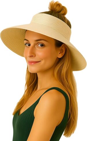 Sun Hats Beach Summer for Women: Womens Straw Ponytail for Travel - Wide Brim Packable Sunhat - Gifts for Mother Sister in Kuwait