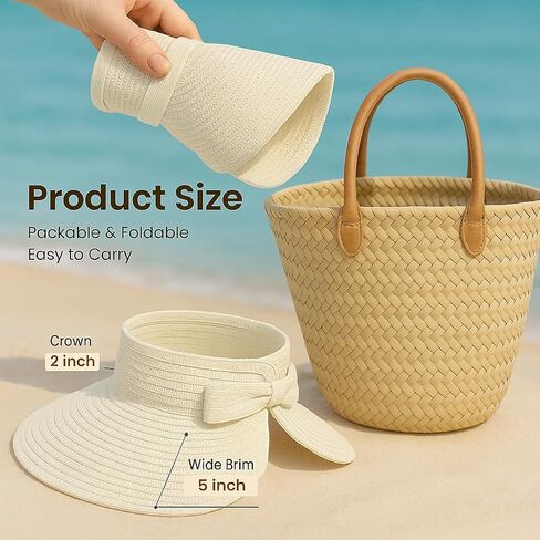 Sun Hats Beach Summer for Women: Womens Straw Ponytail for Travel - Wide Brim Packable Sunhat - Gifts for Mother Sister in Kuwait
