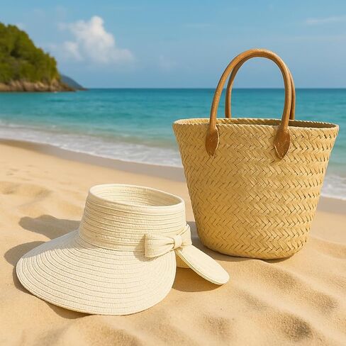 Sun Hats Beach Summer for Women: Womens Straw Ponytail for Travel - Wide Brim Packable Sunhat - Gifts for Mother Sister in Kuwait