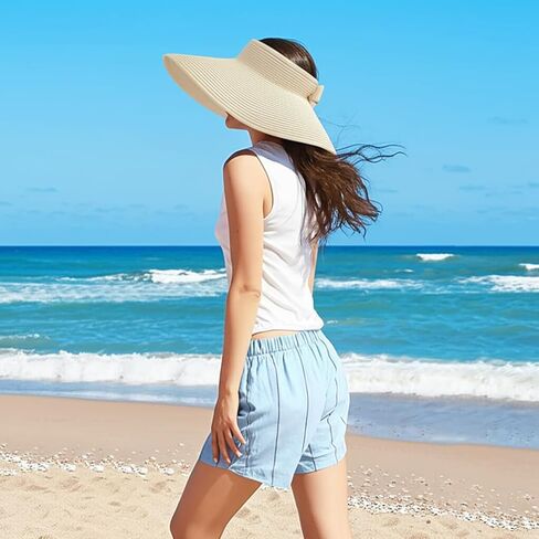 Sun Hats Beach Summer for Women: Womens Straw Ponytail for Travel - Wide Brim Packable Sunhat - Gifts for Mother Sister in Kuwait