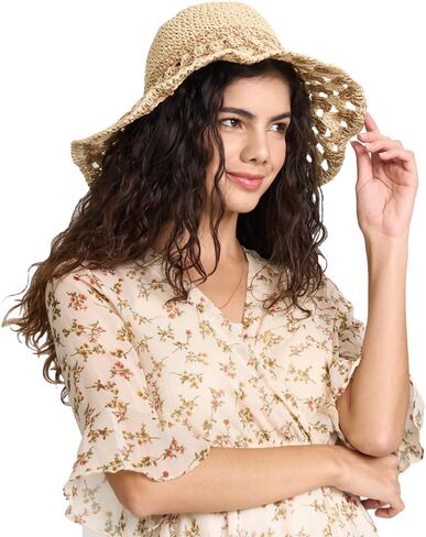 Wide Brim Sun Hats for Women Straw Beach Hat with Bow Crochet Travel Bucket Hat Foldable in Saudi Arabia
