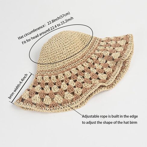 Wide Brim Sun Hats for Women Straw Beach Hat with Bow Crochet Travel Bucket Hat Foldable in Saudi Arabia