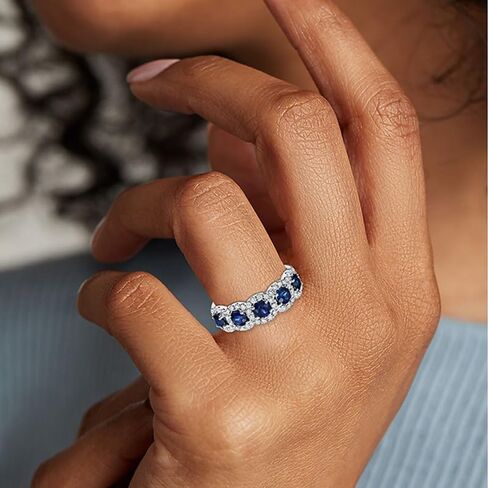 Blue Sapphire White Diamond Half Eternity Wedding Band for Women 5 Stone Round Princess Cut Sapphire Cubic Zirconia Promise Ring Promise Anniversary Rings Engagement Rings for Her size 8 in Saudi Arabia