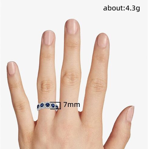 Blue Sapphire White Diamond Half Eternity Wedding Band for Women 5 Stone Round Princess Cut Sapphire Cubic Zirconia Promise Ring Promise Anniversary Rings Engagement Rings for Her size 8 in Saudi Arabia
