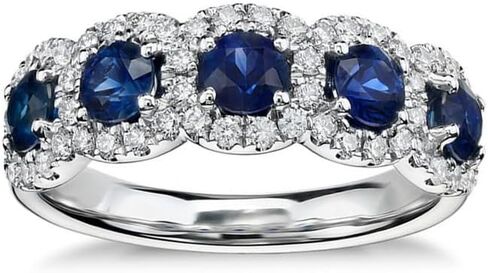 Blue Sapphire White Diamond Half Eternity Wedding Band for Women 5 Stone Round Princess Cut Sapphire Cubic Zirconia Promise Ring Promise Anniversary Rings Engagement Rings for Her size 8 in Saudi Arabia