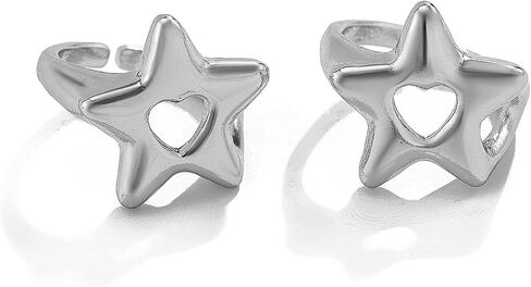 GIGB PBDK Silver Hollowed Star Knuckle Joint Rings, Shiny High Polished Stainless Steel Pentagram Lucky Promise Ring, Trendy Punk Hip-Hop Jewelry for Women in Saudi Arabia