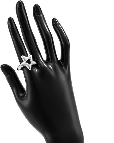 GIGB PBDK Silver Hollowed Star Knuckle Joint Rings, Shiny High Polished Stainless Steel Pentagram Lucky Promise Ring, Trendy Punk Hip-Hop Jewelry for Women in Saudi Arabia