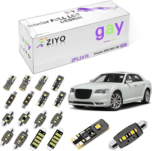 ZIYO LED Interior Light Kit Replacement for Chrysler 300 300c 2005-2019 + License Plate Light Bulbs, White Dome Lights Upgrade Error Free (Chrysler 300 2011-2019 (19 Bulbs)) in Saudi Arabia