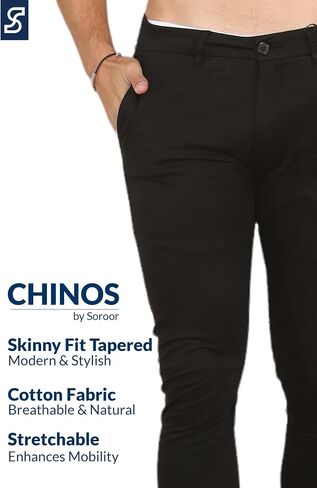 Soroor Skinny Fit Chinos Pants Men - Versatile Mens Chinos Pants for Work, Sleek Khaki Pants Men | Twill Cotton Mens Chino in Saudi Arabia