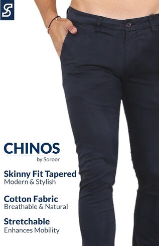 Soroor Skinny Fit Pant Pants Men - Mens Chinos Pants من أجل العمل ، سروال Khaki الأنيق الرجال | شينو من القطن الشنيع in Kuwait