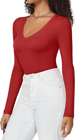 Athmile Deep V الرقبة الطويلة الأكمام للنساء المثيرات المثيرة الخروج من قمة جسم بدلات الجسم in Saudi Arabia