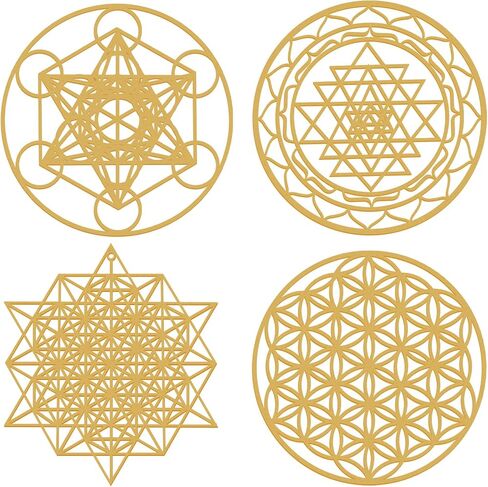 Leinuosen 4 PCS 12 Inch Crystal Grid Board Sacred Engetric Wall Art Set Metatron Cube ، Flower of Life ، Sri Yantra ، 64 Star Tetrahedron Pagan Decor Decor in Kuwait