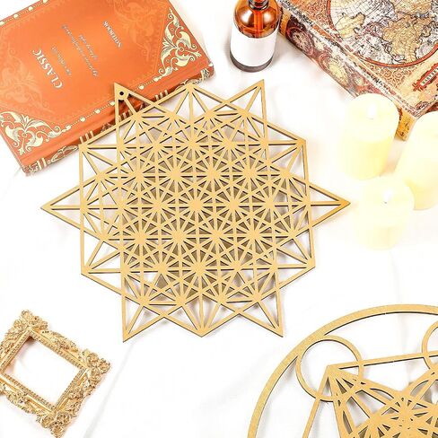 Leinuosen 4 PCS 12 Inch Crystal Grid Board Sacred Engetric Wall Art Set Metatron Cube ، Flower of Life ، Sri Yantra ، 64 Star Tetrahedron Pagan Decor Decor in Kuwait
