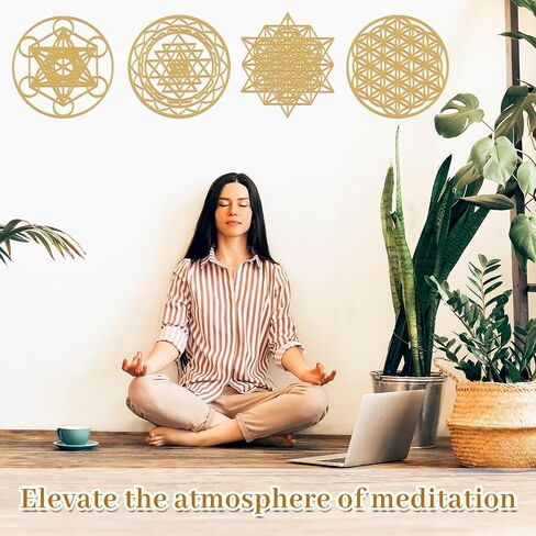 Leinuosen 4 PCS 12 Inch Crystal Grid Board Sacred Engetric Wall Art Set Metatron Cube ، Flower of Life ، Sri Yantra ، 64 Star Tetrahedron Pagan Decor Decor in Kuwait