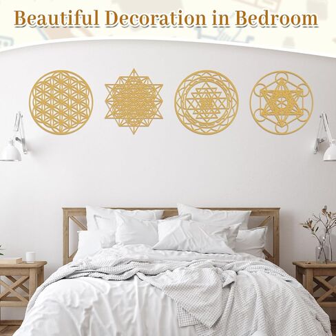 Leinuosen 4 PCS 12 Inch Crystal Grid Board Sacred Engetric Wall Art Set Metatron Cube ، Flower of Life ، Sri Yantra ، 64 Star Tetrahedron Pagan Decor Decor in Kuwait