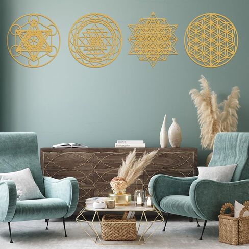 Leinuosen 4 PCS 12 Inch Crystal Grid Board Sacred Engetric Wall Art Set Metatron Cube ، Flower of Life ، Sri Yantra ، 64 Star Tetrahedron Pagan Decor Decor in Kuwait