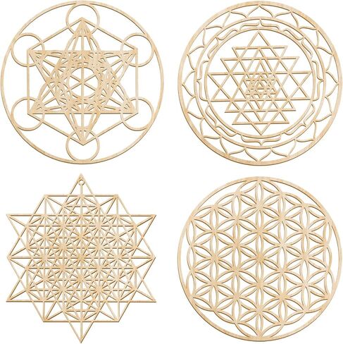 Leinuosen 4 PCS 12 Inch Crystal Grid Board Sacred Engetric Wall Art Set Metatron Cube ، Flower of Life ، Sri Yantra ، 64 Star Tetrahedron Pagan Decor Decor in Kuwait