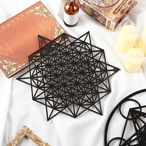 Leinuosen 4 PCS 12 Inch Crystal Grid Board Sacred Engetric Wall Art Set Metatron Cube ، Flower of Life ، Sri Yantra ، 64 Star Tetrahedron Pagan Decor Decor in Kuwait