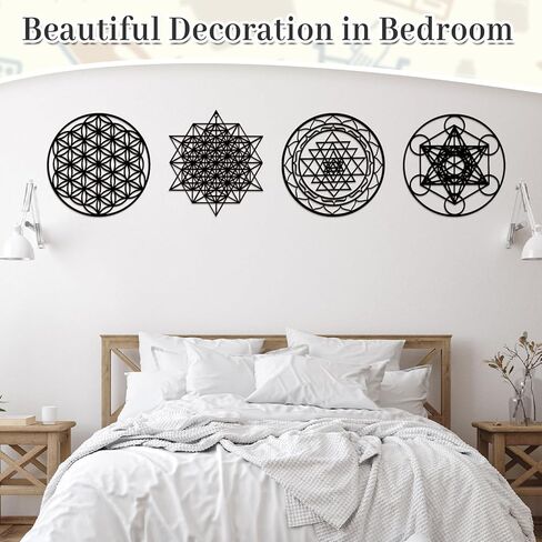 Leinuosen 4 PCS 12 Inch Crystal Grid Board Sacred Engetric Wall Art Set Metatron Cube ، Flower of Life ، Sri Yantra ، 64 Star Tetrahedron Pagan Decor Decor in Kuwait