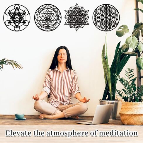 Leinuosen 4 PCS 12 Inch Crystal Grid Board Sacred Engetric Wall Art Set Metatron Cube ، Flower of Life ، Sri Yantra ، 64 Star Tetrahedron Pagan Decor Decor in Kuwait