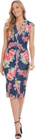 London Times Women's Ext Shoulder V-Neck Cf Ruched Midi Dress in Kuwait