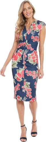 London Times Women's Ext Shoulder V-Neck Cf Ruched Midi Dress in Kuwait